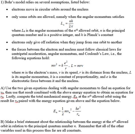 Bohr S Model Relies On Several Assumptions Listed Chegg Com