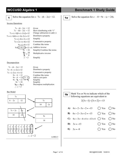Wccusd Algebra 1 Benchmark 1 Study Guide