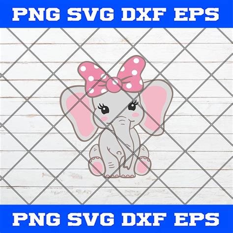 Baby Elephant Girl With Minnie Bow Svg Cute Elephant Svg Cutting File