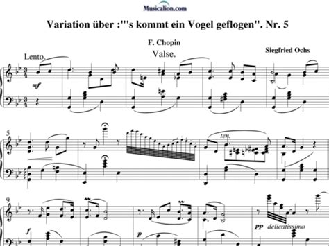 Variation über S Kommt Ein Vogel Geflogen Nr 1 Sebastian Bach Siegfried Ochs Noten