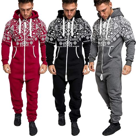 Mens Onesie Adult Hooded Jumpsuit One Piece Onesie Polo Jumpsuit