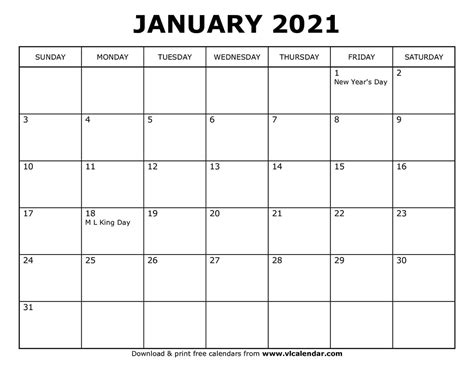 Free printable 2021 calendars in adobe pdf format (.pdf). Printable January 2021 Calendars
