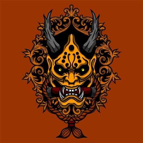 Premium Vector Japnese Oni Mask Devil Hand Drawn Illustration
