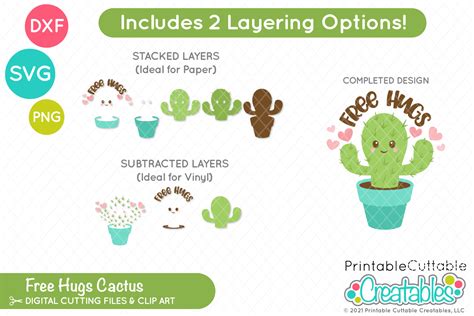 Valentine S Day Free Hugs Cactus SVG File For Silhouette Cricut