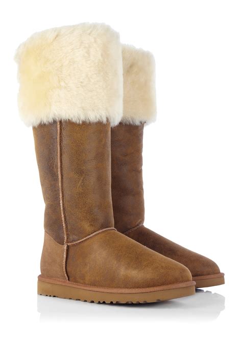ugg bailey button chestnut suede over the knee shearling boot in brown chestnut lyst