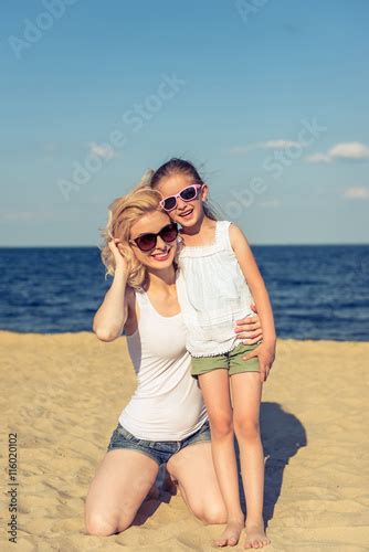 Mother And Babe In Bikini Sit On Beach Stock Image Image Of My XXX Hot Girl