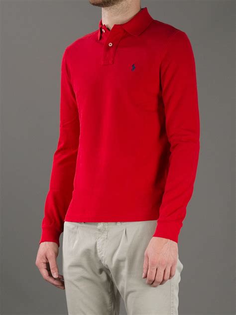 Polo Ralph Lauren Long Sleeve Polo Shirt In Red For Men Lyst