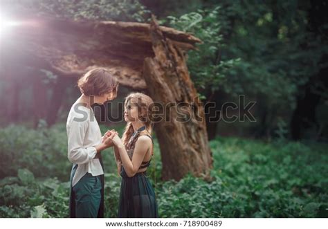 Young Couple Elves Love Magical Forest Stock Photo Edit Now 718900489