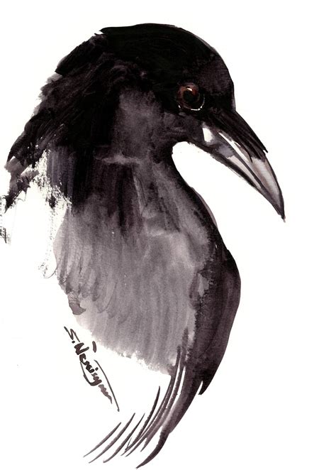 Raven Portrait Original Watercolor Painting Raven Artwork Black And
