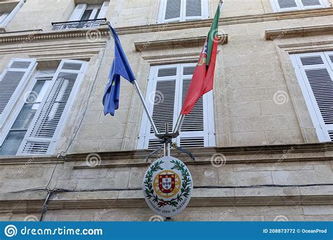 Consulado Geral De Portugal And European Flags Front Of Building Facade