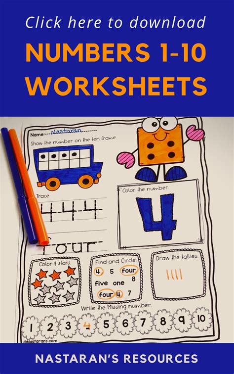 Numbers 1 10 Worksheets For Kindergarten Kindergarten Worksheets