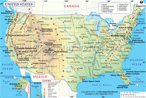 Map Of Usa Showing Point Of Interest Major Cities States And