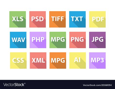 Set Of Document File Formats With Long Shadows Vector Image