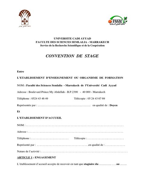 Exemple De Convention De Stage Statuts Business