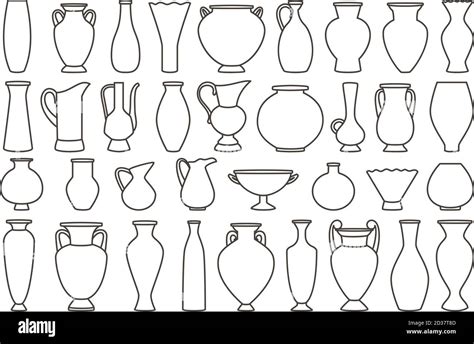 Outline Vases And Amphora Collection Vector Linear Vase Pottery