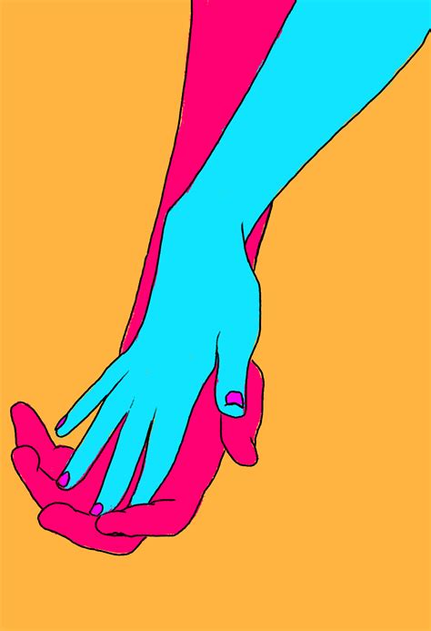 An Image Of Two Hands Holding Each Other S Hand On Orange And Pink Background