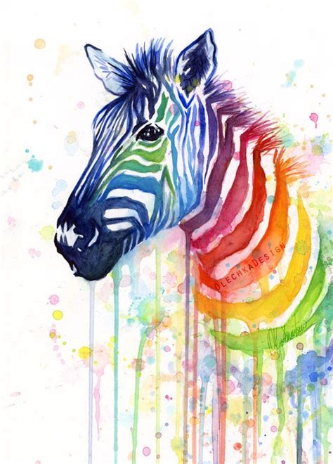 Watercolor Painting Rainbow Zebra Colorful Animal by OlechkaDesign
