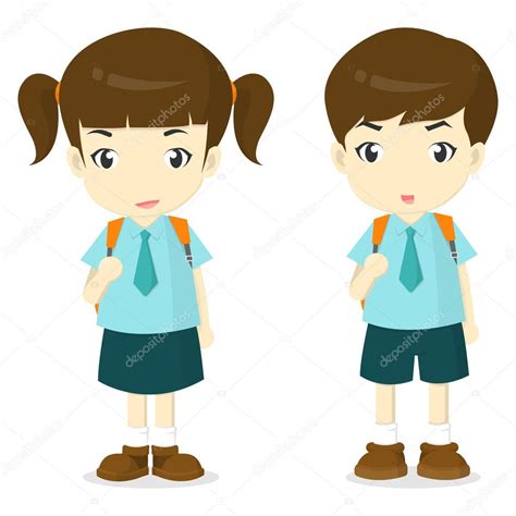 Boy And Girl In School Uniform Cartoon — Stock Vector