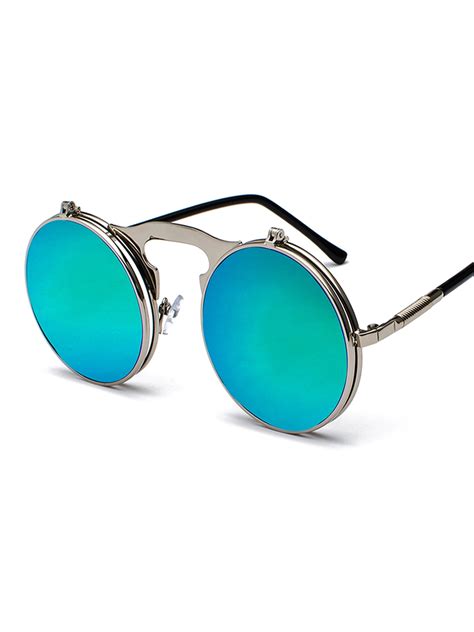 2021特集 Retro Sunglasses For Women Men Steampunk Flip Up Metal Frame