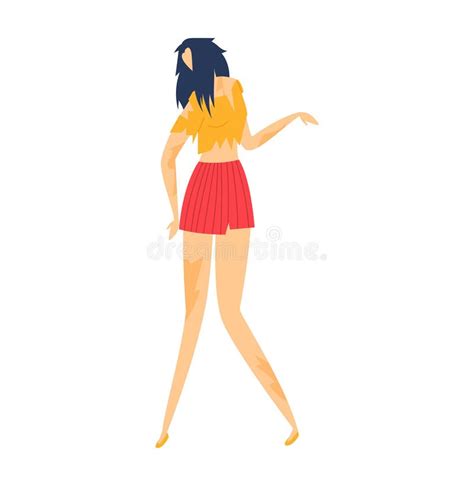 Young Woman Dancing Cheerfully In Casual Summer Clothes Female Cartoon