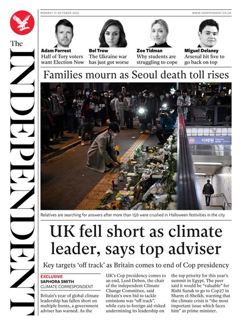 Independent Front Page 31st Of October 2022 Tomorrow S Papers Today