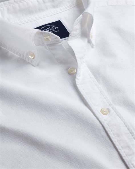 Button Down Collar Washed Oxford Short Sleeve Shirt White Charles