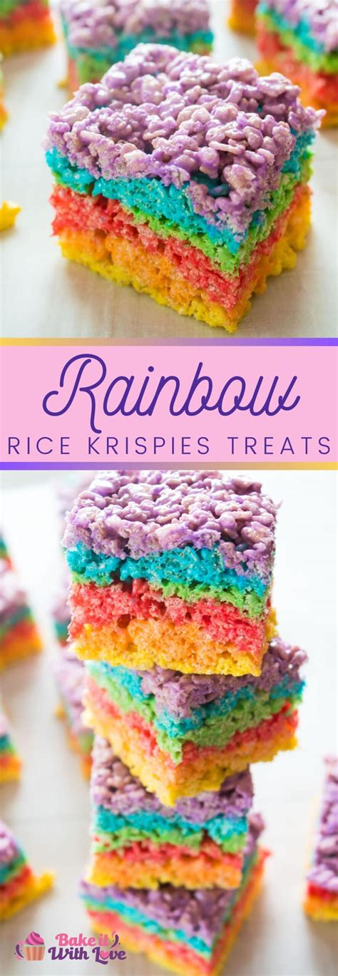 Easy Rainbow Rice Krispies Treats Kid Friendly No Bake Dessert Bake