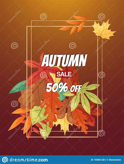 Autumn Sale With Leaf Poster Vector Illustration Green