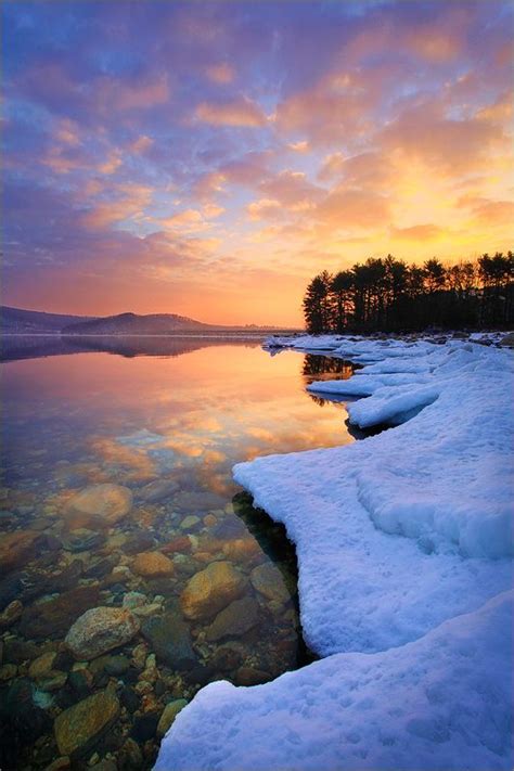 Quabbin Reservoir Massachusetts Ice Winter Sunrise Photo Winter