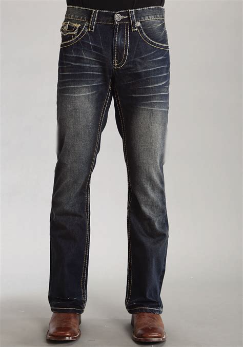 Mens Stetson Blue 100 Cotton Rocks Fit Heavy Contrast Bootcut Jeans