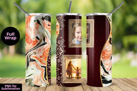 Photo Skinny Tumbler Wrap Template With Orange Marble 20oz For