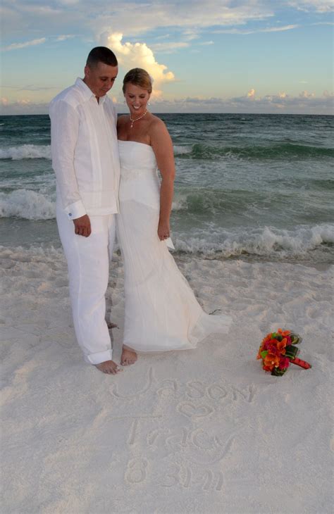 Beach Wedding Bride And Groom Wearing A Debra Torres Guayabera Shirt