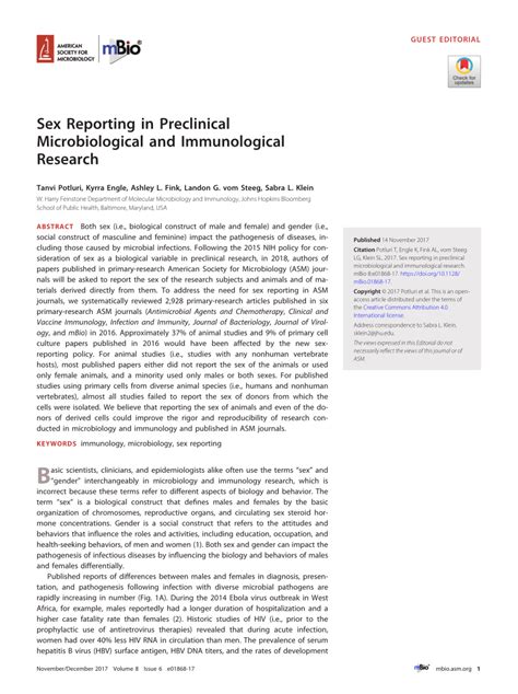 Pdf Sex Reporting In Preclinical Microbiological And Immunological