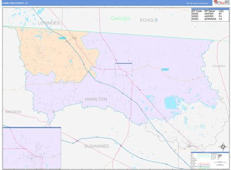 Hamilton County, FL Wall Map Color Cast Style by MarketMAPS