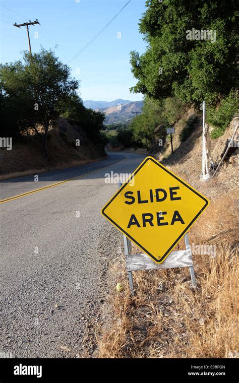 Rock Slide Area Warnings Off Highway 1 California Stock Photo Alamy