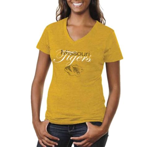 Missouri Tigers Womens Tri Blend V Neck T Shirt Gold Unique College T Shirts