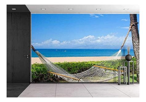 Wall26 Hammock On Beach Background Removable Wall Mural Self