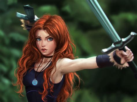 General 2000x1500 Fantasy Art Celtic Warrior Redhead Sword Original Characters Warrior Princess