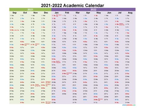 Academic Calendar 2021 And 2022 Printable Landscape Template Noaca22y10