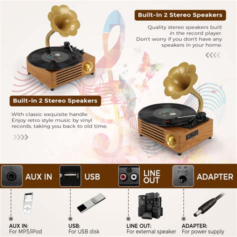 Asmuse Vinyl Record Player Retro Turntable Bluetooth Vintage Gramopho