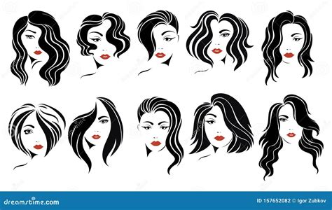 set of hairstyles for women collection of black silhouettes of hairstyles for girls