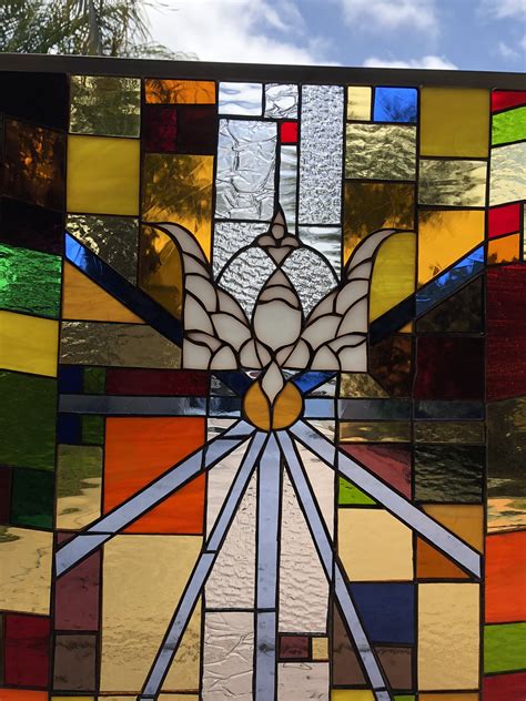 Colorful Cross Stained Glass Window Panel