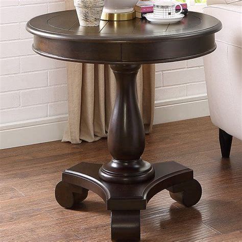 Roundhill Furniture Rene Round Wood Pedestal End Table In Espresso