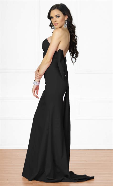 Indie Xo Bow Me A Kiss Black Strapless Low Back Maxi Dress Gown