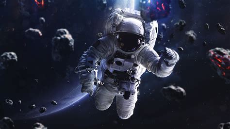 Astronauta Flotando Alrededor De Asteroides Fondo De Pantalla 4k Hd Id5849