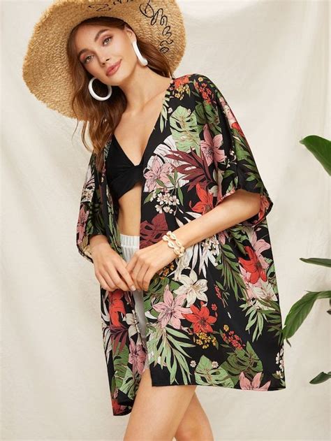 Floral Print Open Front Kimono Shein Beachwear For Women Cover Beachwear Floral Prints