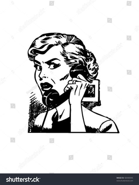 Angry Woman On Phone Retro Clip Art Stock Vector