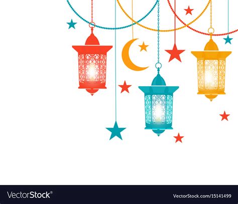 Ramadan Kareem Colored Lanterns In The Oriental Vector Image