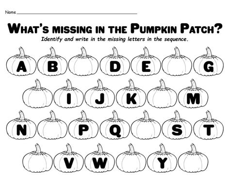 Missing Letters In The Pumpkin Patch Printable Alphabet Worksheet