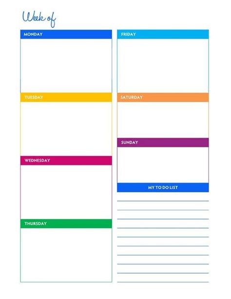 Weekly Portrait Blank Calendar Planner Printable Instant Etsy Blank